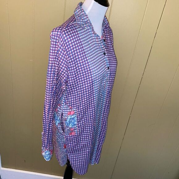 Lisa Corti Milano women M Longsleeve plaid floral print t-shirt dress - Picture 5 of 11